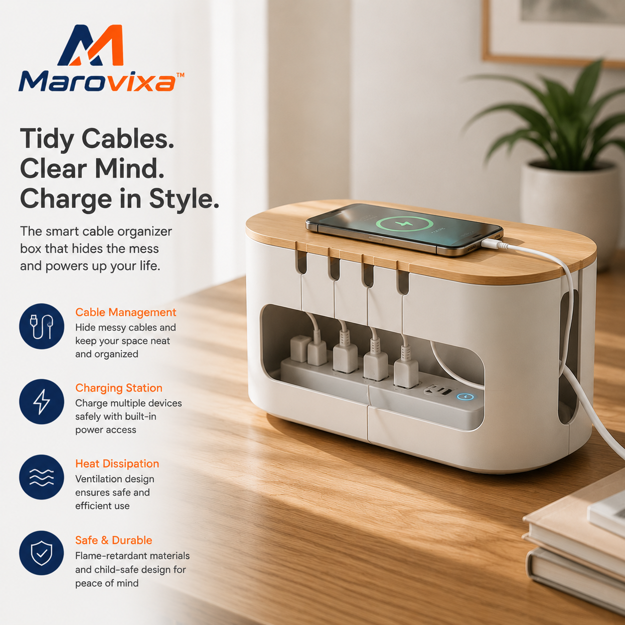 Marovixa™ PowerDock HideHub Cable Management & Charging Station